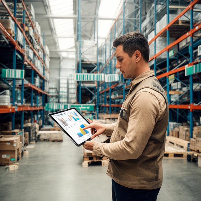 Operations manager examining warehouse performance data on a tablet