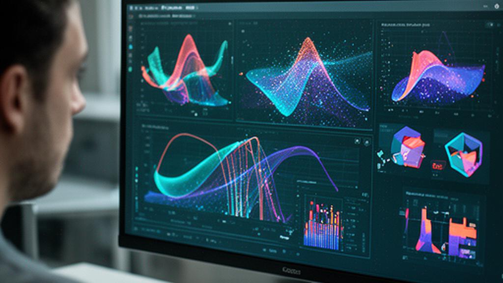 Specialist reviewing a machine learning model with coloured charts on a monitor