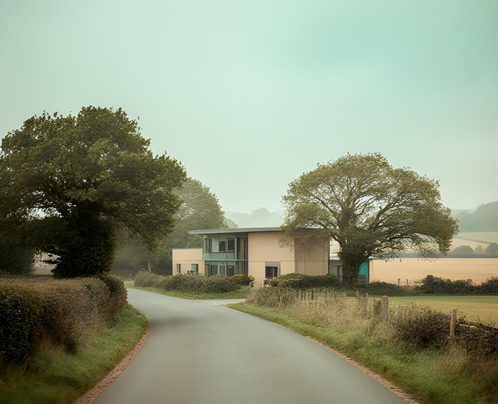 Quiet rural road near a professional office in West Suffolk, Suffolk