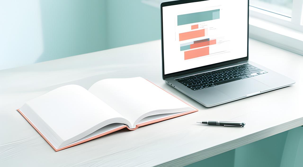Open legal document beside a laptop showing business data charts on a bright office desk