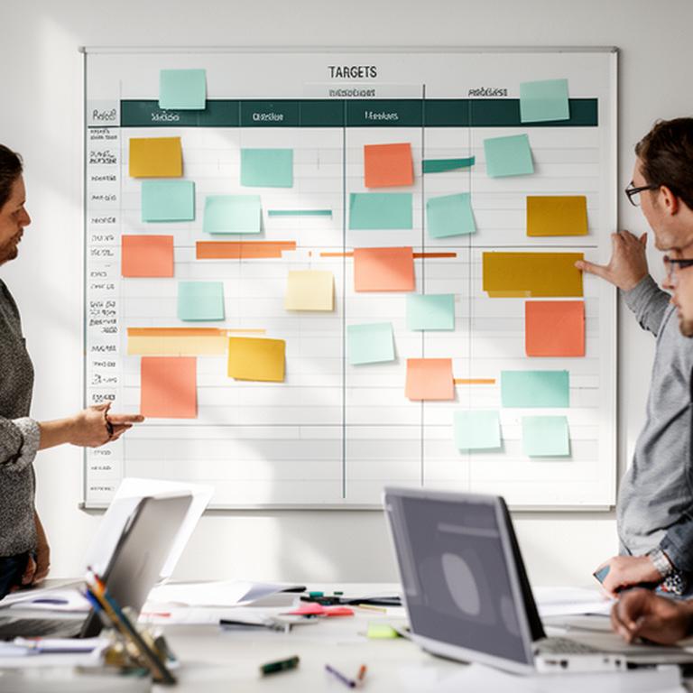 Operations planning board with schedules, targets and measured workflow improvements