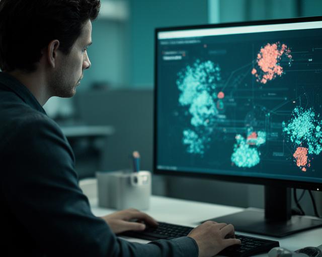 Insurance investigator examining flagged claim patterns on a computer dashboard