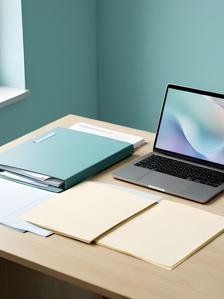 Organised paper records beside a laptop in a quiet professional office